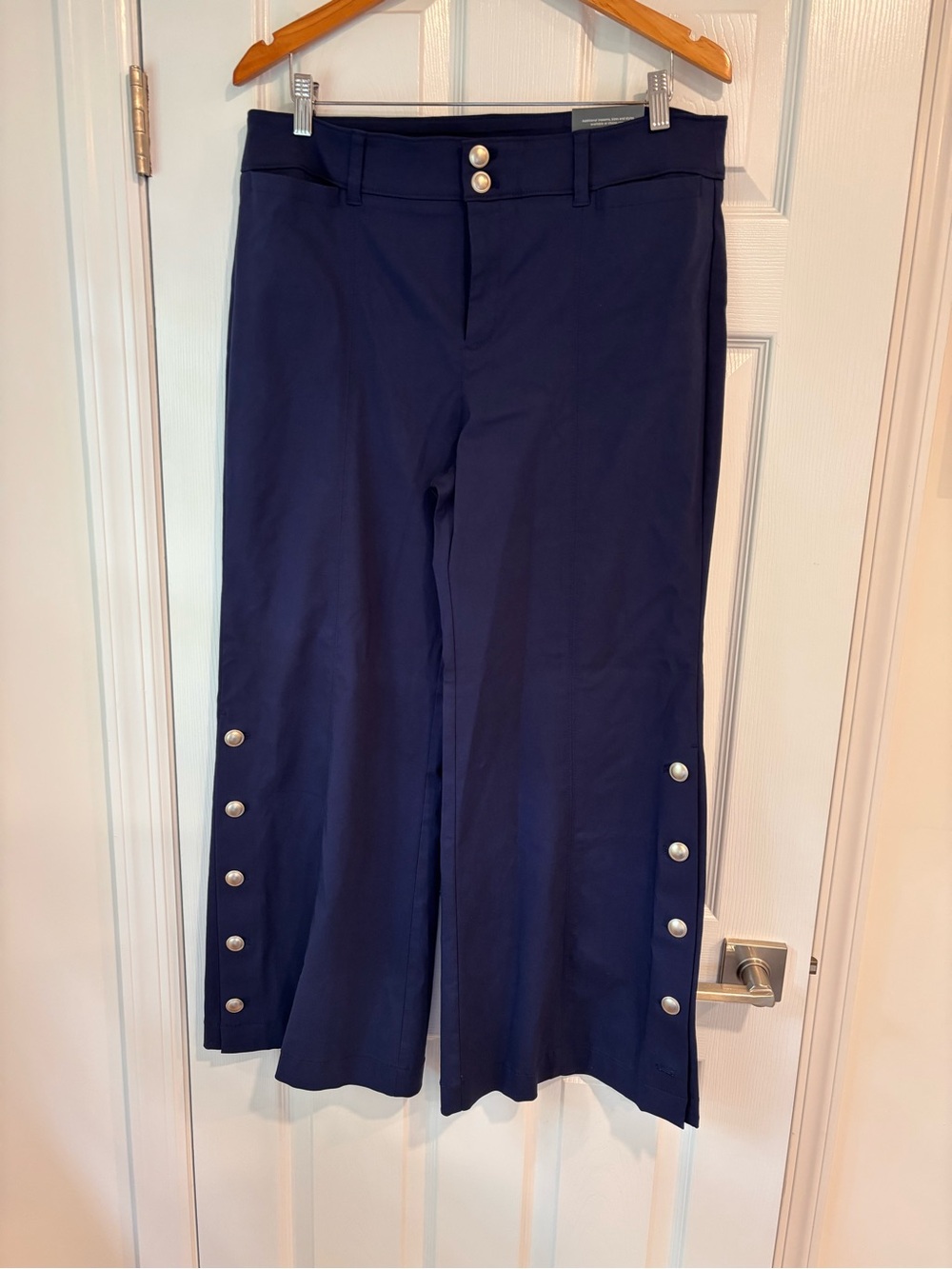 Chico's Fly Front Side Button wide leg pants in passport blue size 2P NWT